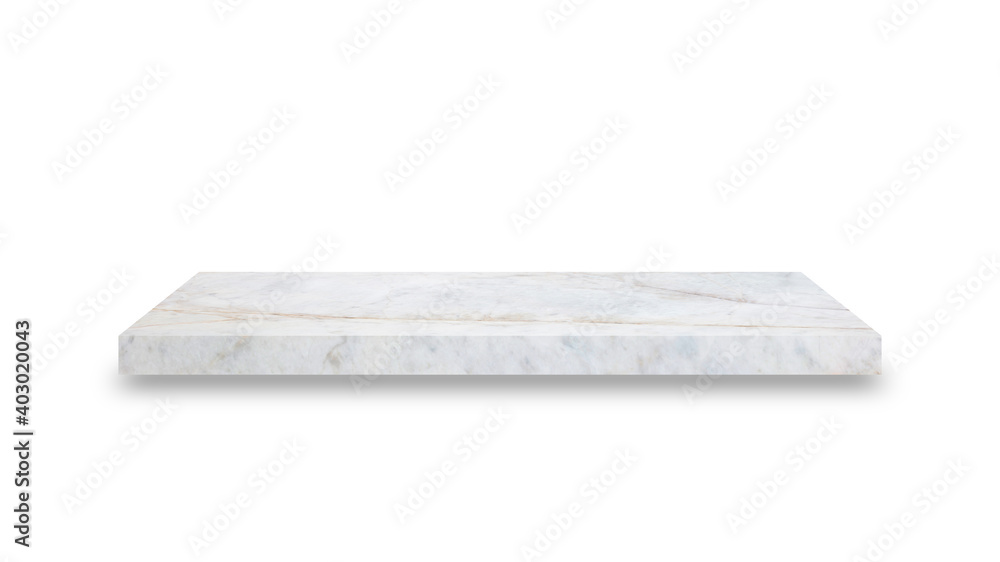 Poster Shelf marble isolated on a white background and display montage for the product Embed Clipping Path separate with black shadows.