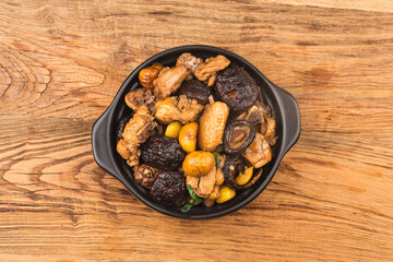 Chinese Food: Braised Pork with Chestnut and Mushroom