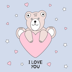 Cute bear and heart. I love you card.