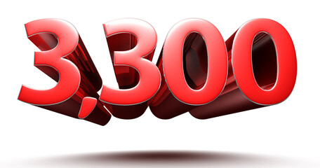 3D illustration 3300 red isolated on a white background.(with Clipping Path).