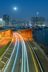 Fototapeta premium Skyline and highway in Hong Kong city at night