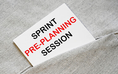 SPRINT PRE-PLANNING SESSION text on the white sticker in the shirt pocket.