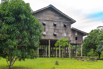 The traditional tall and longhouse of the Melanau tribe is an elevated building, mostly located in the Sarawak state of Malaysia on Borneo