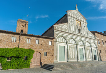 Fototapeta na wymiar Church San Miniato al Monte in Florence, Italy. It is a basilica in Florence, Central Italy, standing atop one of the highest points in the city.