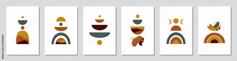 Poster modern abstract set aesthetic backgrounds with colorful shapes on white background. wall decor in bo