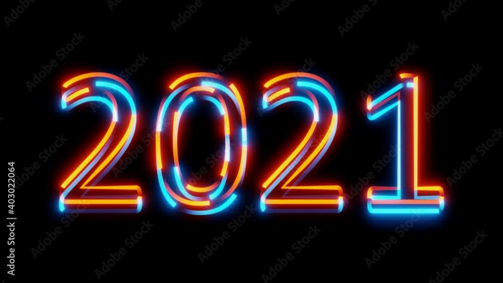 Poster abstract digital glowing futuristic 2021 number glitter 3d rendering