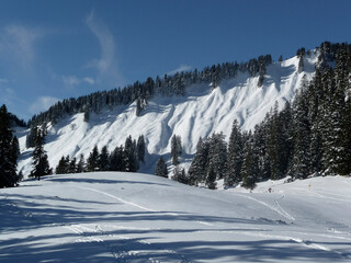 Wintry mountain view from Brecherspitze mountain, Bavaria, Germany