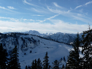 Wintry mountain view from Brecherspitze mountain, Bavaria, Germany