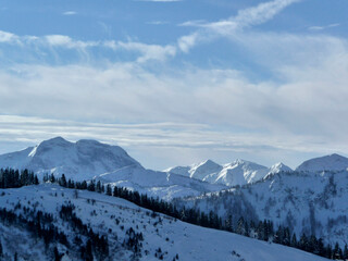 Wintry mountain view from Brecherspitze mountain, Bavaria, Germany