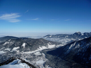 Fototapeta na wymiar Wintry mountain view from Brecherspitze mountain, Bavaria, Germany