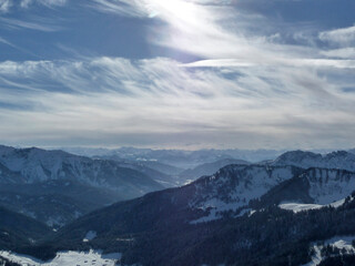 Wintry mountain view from Brecherspitze mountain, Bavaria, Germany