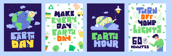 Earth day banner set. Turn off your light. 60 minutes.