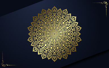 Luxury gold mandala ornate background for wedding invitation, book cover with mandala element style premium vector