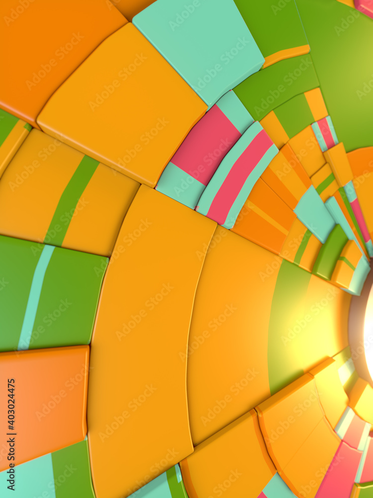 Poster multi colored round geometric pattern. 3d rendering digital illustration