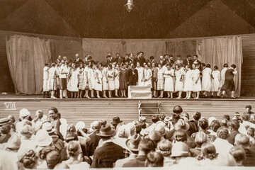 Latvia - CIRCA 1930: An amateur choir at Latvian song competition