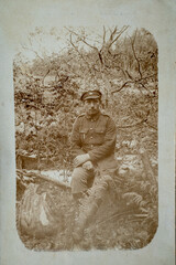 RUSSIA / Latvia - CIRCA 1916-1917: An antique photo shows Latvian soldier during World War One...
