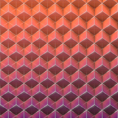 3d rendering of shiny pink colored cubes with a striped geometric pattern