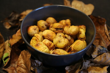 Flavors of autumn, sweet roasted chestnuts