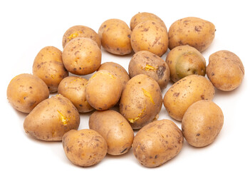 boiled potatoes on white background