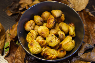 Flavors of autumn, sweet roasted chestnuts