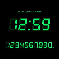 Digital clock & number set, Electronic figures.