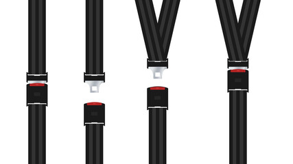 Open and closed seatbelt on white background. Driver protection element graphic of transportations