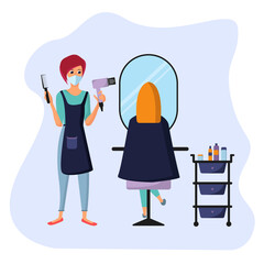 hairdresser hair stylist wearing surgical face mask