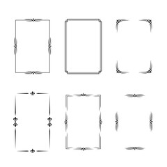 Set of black vintage borders in silent film or art deco style isolated on white backgrounds. Vector retro design elements.