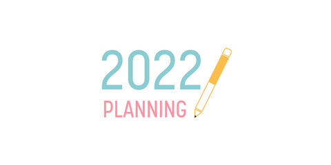 New year’s 2022 number and pencil icon, Goal planning and strategy business concept, Vector illustration flat style for graphic design, website, banner or business content background