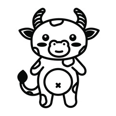 editable line, stroke. Hand Drawn vector illustration character. cute pet cow animal. Doodle cartoon style. Funny baby kids print. Outline symbol. Isolated vector illustration. Kawaii animal. 