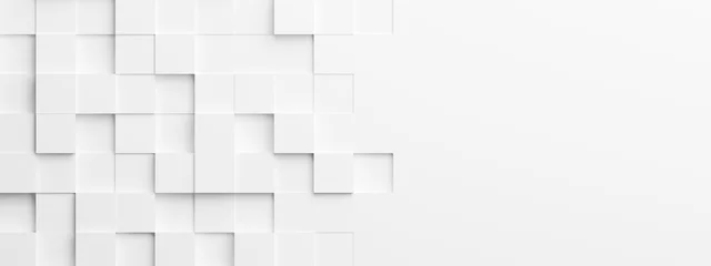 Foto op Plexiglas Willekeurig verschoven witte kubusdozen blokkeren achtergrondbehangbanner met kopieerruimte © Shawn Hempel