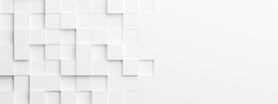 Random shifted white cube boxes block background wallpaper banner with copy space