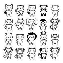 editable line, stroke. Hand Drawn vector illustration character. cute pet animal. Doodle cartoon style. Funny baby kids print. Outline symbol. Isolated vector illustration. Kawaii animal.