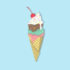 Ice-cream cone with a cherry on top.
