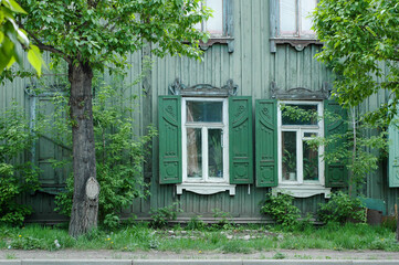 Traditional Russian house with shutters