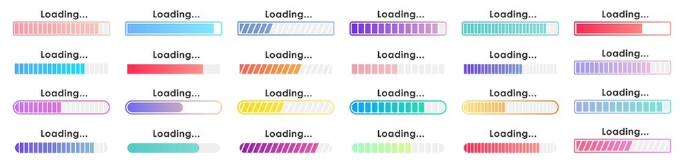 Big set Loading icons. Loading. Load. Progress bar for upload download round process. Website loading icon. Vector illustration.