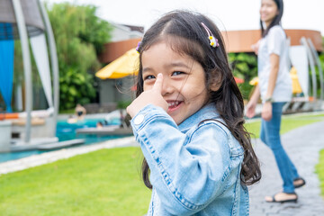 Little Child Girl Portrait at The Pool Villa