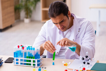 Fototapeta premium Young male chemist working in the lab