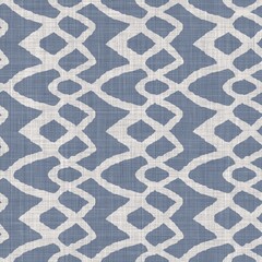 Seamless french farmhouse linen summer block print background. Provence blue gray linen rustic pattern texture. Shabby chic style old woven flax blur. Textile all over print.