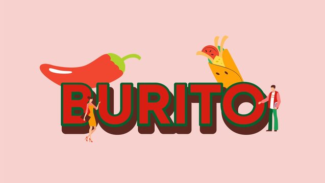 Burito illustration. Spicy mexican appetizer with red pepper and meat in pita bread hot snack cheese with tomatoes as side dish delicious vector ethnic fast food.