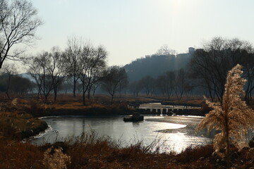 Winter View along the Jinju River in Korea