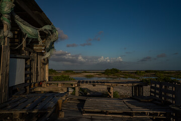 Hut from pallets on a beach Bonaire Caribbean sea