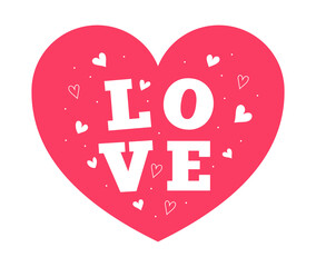 Love text inside red heart isolated on white background vector illustration. Love Valentine's day  