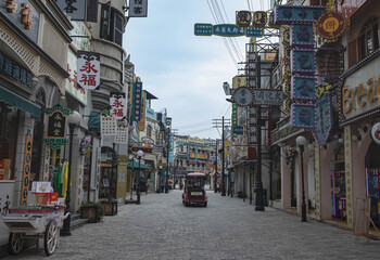 Naklejka premium The Hengdian’s world studio for shooting film studio, The famous place for travel destination and tourist. The unesco world heritage of China. It's Guangzhou-Hongkong street zone for travel.