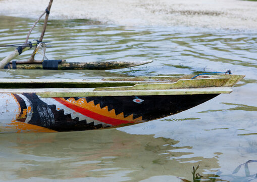 Canoe decorated with shark head, New Ireland Province, Kavieng, Papua New Guinea