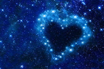 Bright stars in a night sky arranged in the shape of a heart, romantic magic night, outer space galaxy, love  and Valentines day card - obrazy, fototapety, plakaty