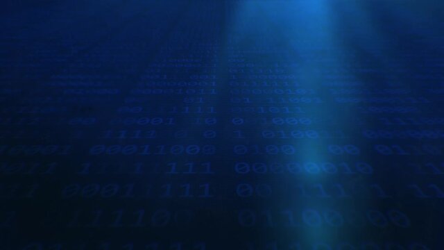 Digital binary data and secure data concept in perspective. Abstract binary code for technology in blue.