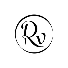 Initial rv letter Logo Design vector Template. Abstract Script Letter rv logo design.