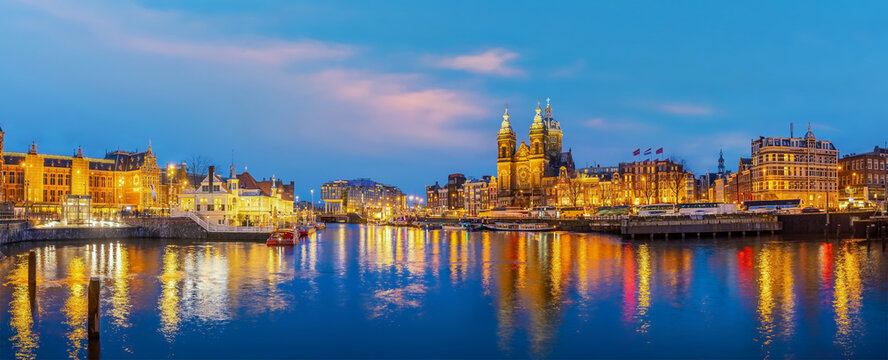 Downtown Amsterdam city skyline. Cityscape  in Netherlands