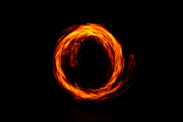 Circle of Fire flame with movment isolated on black isolated background - Beautiful yellow, orange...
